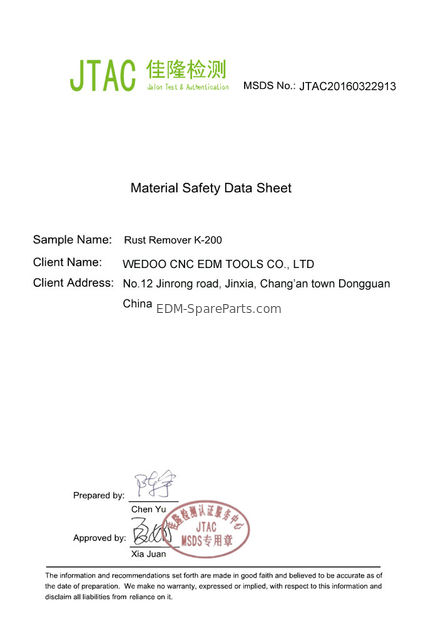 Chine WEDOO CNC EDM TOOLS CO. LTD Certifications